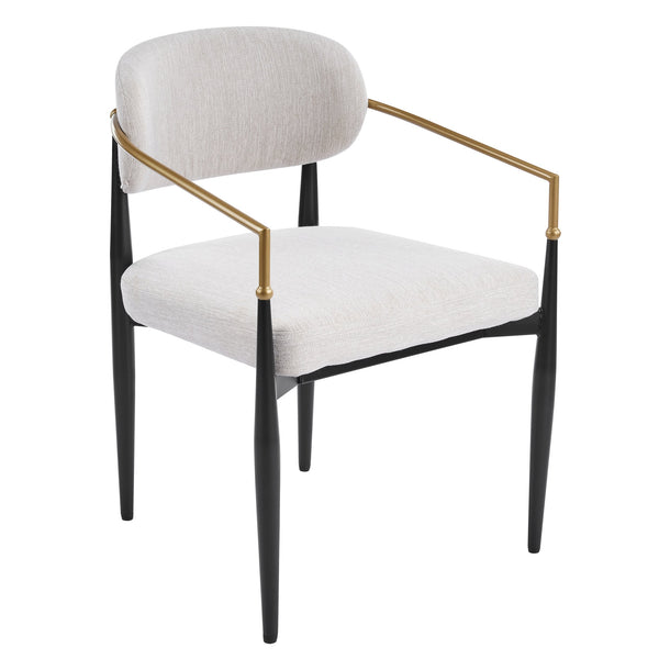 English Elm Fabric Upholstered Dining Chairs Glam Set of Two with Gold Accents Iron Frame N768P379506B