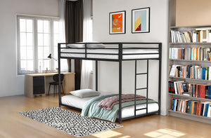 English Elm Contemporary Twin-Over-Full Metal Bunk Bed with Attached Ladder, Durable Industrial Frame, Guest-Ready Design Matte Black 83 L x 15 W x 6 H B2741P391247