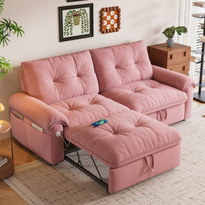 English Elm W3820s00014is Velvet Sleeper Sofa Convertible Guest Bed for Studio Apartments Pink W3820S00026