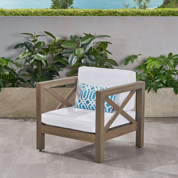 English Elm Brava Outdoor Acacia Wood Club Chair with Slatted Cross-back Mid-century Patio Design 65545.00WHI