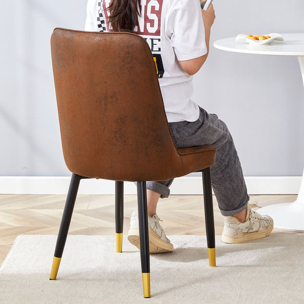 English Elm Brown Velvet Dining Chair Set of Two with Black Metal Legs and Gold Accent Detail W1151P211986