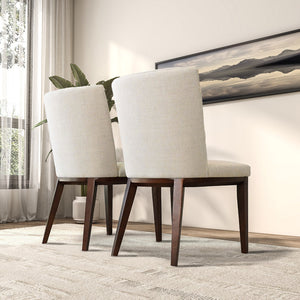 English Elm Elmwood Mid-century Cream Velvet Upholstered Dining Chairs Set of 2 Tapered Legs B183P232094