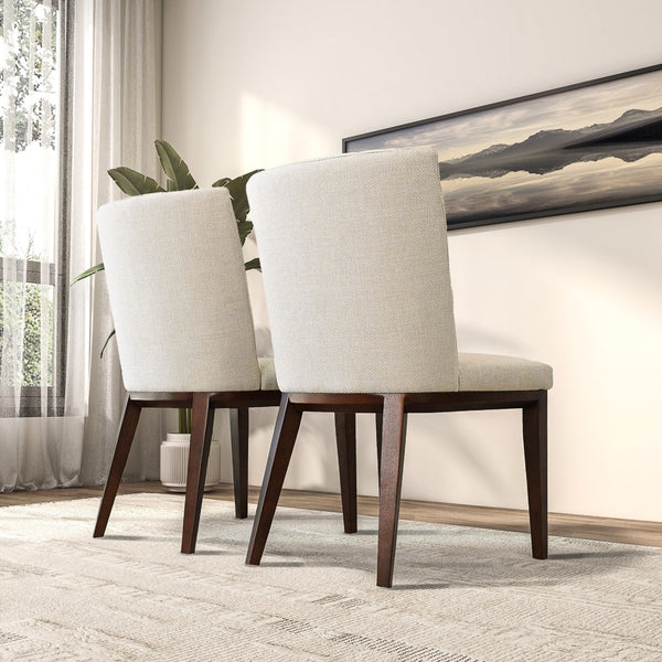English Elm Elmwood Mid-century Cream Velvet Upholstered Dining Chairs Set of 2 Tapered Legs B183P232094
