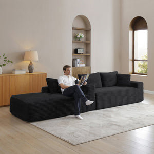English Elm 105'' Modular Cloud Sectional in Corduroy Deep Seat L-shape Sofa for Living Room W1117S00382