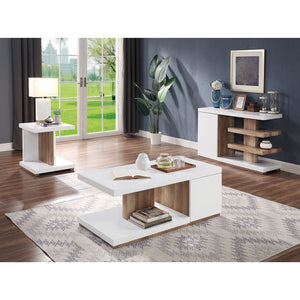 English Elm Modern Sculpted Sofa Table with Two-Tone Finish, Open Shelves for Display and Minimalist Storage Elegance Natural,White 53 L x 23 W x 11 H B2741P357608