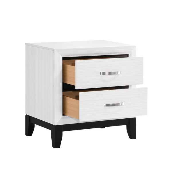 English Elm Modern Davi White Wood Grain Nightstand with 2 Drawers, Nickel Pulls & Black Base Rail, 23.5"x16.5"x25" B011P235882