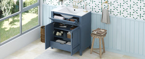 English Elm 30'' Retro Bathroom Vanity with Ceramic Sink, Solid Wood Frame, Soft-Close Doors & Ample Storage (Blue) N710P252113C