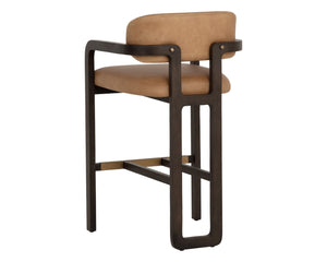 Sunpan MADRONE Barstool - Elegant Brown Oak Frame with Luxurious Ludlow Sesame Leather for Modern Spaces 112680