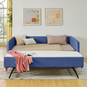 English Elm Full Size Boucle Daybed with Pop up Trundle Tufted Upholstered Sofa Sleeping Blue W1413S00176