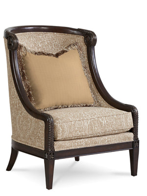 A.R.T. Furniture Giovanna Azure Carved Wood Accent Chair - Luxurious Fabric, Hand-applied Trim & Stylish Pillows Included Brown, Beige Material, Fabric 509534-5527ab