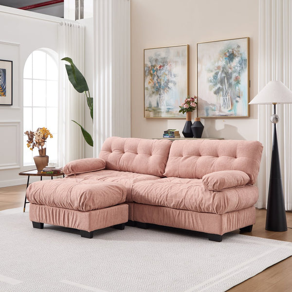English Elm Modular Cloud Sectional with Ottoman Deep Seat Flannelette Sofa for Living Room Pink W2120S00024