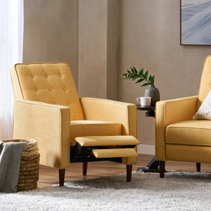 English Elm Christopher Knight Home® - Fabric Recliner Chair Mid-Century Modern Pushback Single Sofa with Tufted Cushion, Birch Legs, Cozy Comfort Yellow 60741.00MYLW