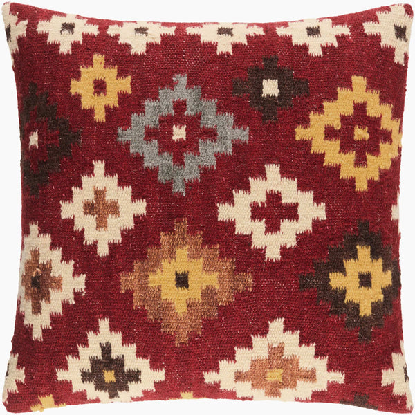 Surya Blanche Cozy Lodge Rustic 18" Accent Pillow - Wool & Cotton Blend For Stylish Comfort & Easy Care Crimson Wool,Cotton,Cotton Bac003-2222