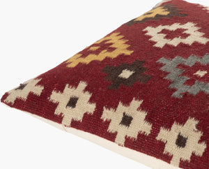 Surya Blanche Cozy Lodge Rustic 18" Accent Pillow - Wool & Cotton Blend For Stylish Comfort & Easy Care Crimson Wool,Cotton,Cotton Bac003-2222