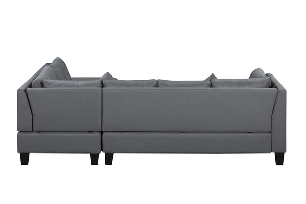 English Elm 104.5" Upholstered Sofa Chaise & Ottoman Gray - Coin-Spring Cushions, Storage Ottoman, Solid Wood Frame W2297S00018