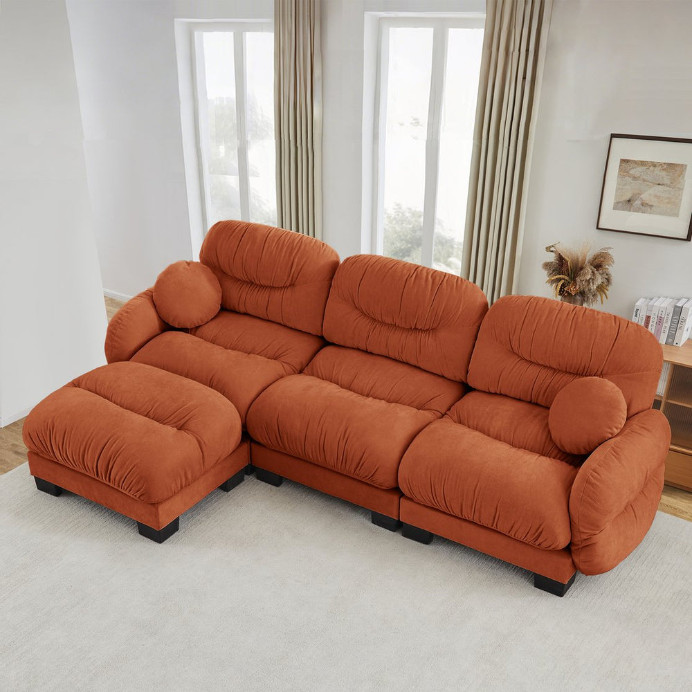 English Elm Pleated Chenille Sectional Sofa with Ergonomic Foam Sculptural Curved Armrests Living Room Orange W5656S00068