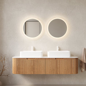 English Elm Dina 60 Inch Floating Bathroom Vanity Sintered Stone Top Dual Glass Basins Wood Grain Carrara White,Natural Wood,White W2615S00163