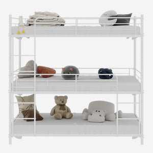 English Elm Heavy-duty Triple Bunk Bed Steel Frame with Full Guardrails and Dual Ladders White W1935S00006