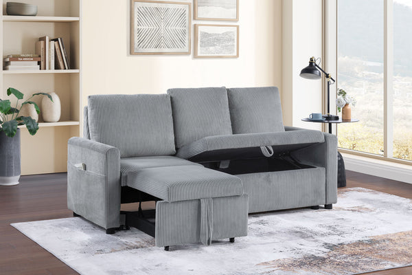 English Elm Ottavio Corduroy Sofa with Pull Out Chaise Underseat Storage and Side Pockets B2749S00257