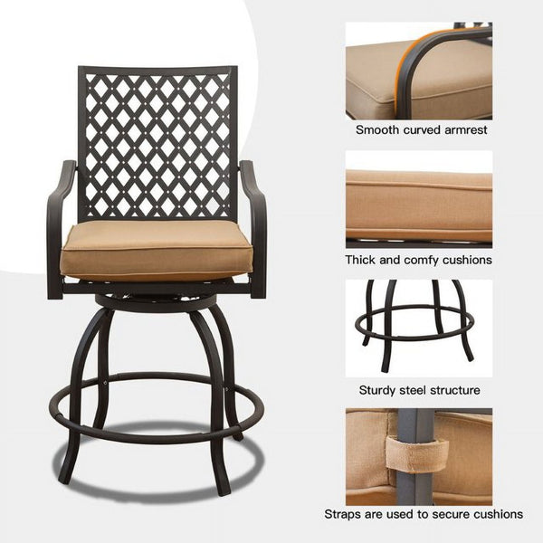 English Elm Outdoor Living 3-Piece Patio Bar Set With Swivel Stools, Cushions, And Durable High-Top Table W1859S00095-GIGA