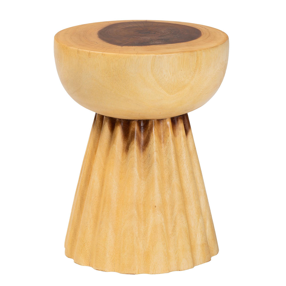 English Elm Hand-carved Solid Suar Wood Pedestal Accent Table with Scalloped Edge Boho Decor B2750P467852
