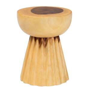 English Elm Hand-carved Solid Suar Wood Pedestal Accent Table with Scalloped Edge Boho Decor B2750P467852