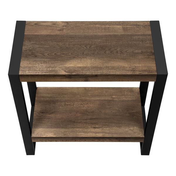 English Elm Accent 2-Tier Side Table with Reclaimed Brown Laminate Top and Black Metal Legs — Industrial Nightstand B2710P221331