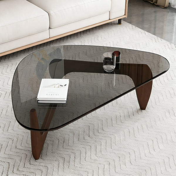 English Elm Modern Tempered Glass Top Walnut Base Coffee Table Mid Century Living Room Accent W3101P417718