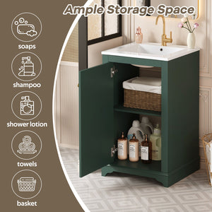 English Elm 20-inch Bathroom Vanity with Ceramic Sink, Modern Freestanding Single Vanity with Soft-Close Doors and Adjustable Shelf for Ample Organized Storage Green N710P317678F