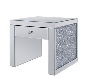 English Elm Noralie Glam Mirrored End Table with Crystal Inlay Drawer and Sled Base Accent B2726P448757