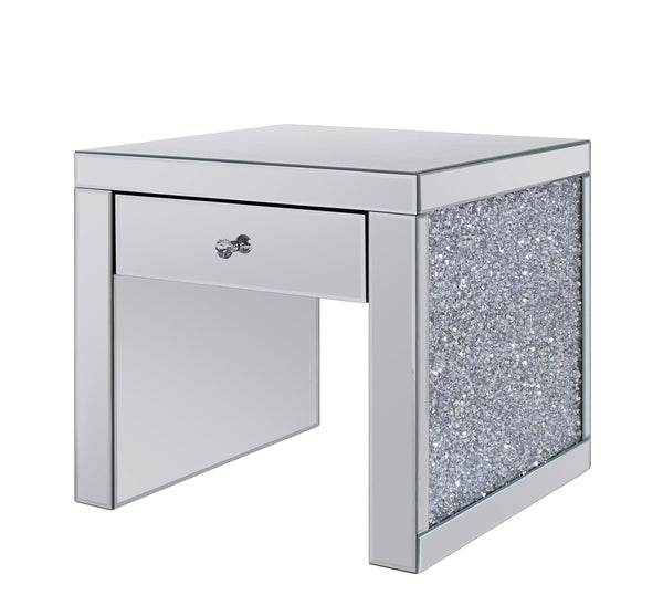 English Elm Noralie Glam Mirrored End Table with Crystal Inlay Drawer and Sled Base Accent B2726P448757