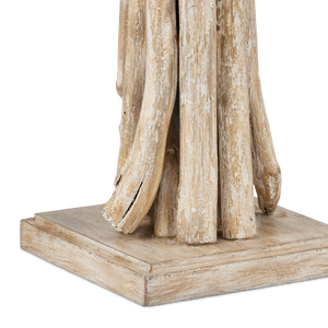 Driftwood Rustic Whitewash Table Lamp with Off-White Linen Shade - Handcrafted Natural Decor Accent