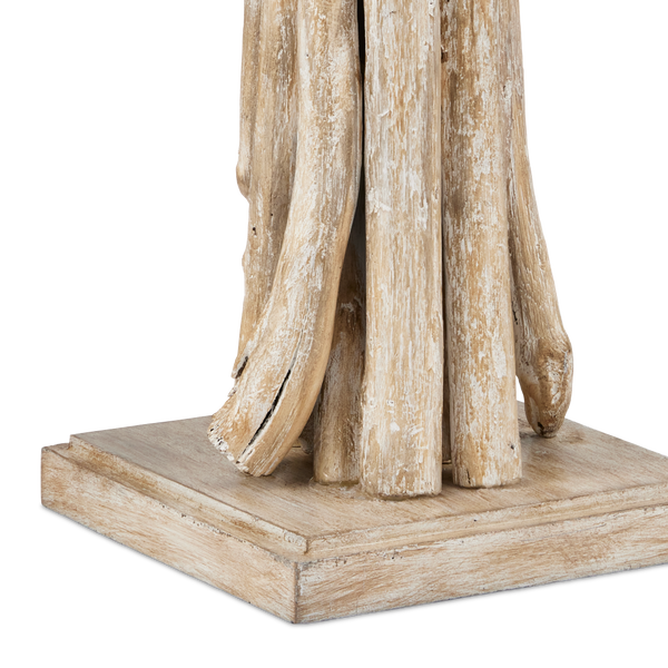 Driftwood Rustic Whitewash Table Lamp with Off-White Linen Shade - Handcrafted Natural Decor Accent