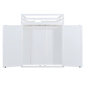 English Elm Full Size Loft Bed with Led Lighting Wardrobe Drawers and Shelves for Teen Rooms White LT000499AAK