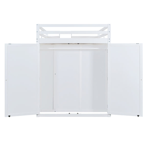 English Elm Full Size Loft Bed with Led Lighting Wardrobe Drawers and Shelves for Teen Rooms White LT000499AAK