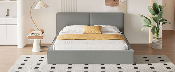 English Elm Queen Upholstered Platform Bed with Velvet Headboard, Solid Wood Slats, Sturdy 500lb Capacity, Modern Chic Design Gray SF000162AAE