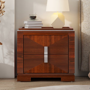 English Elm Mid-century Modern Nightstand with Diamond Geometric Drawers and Heavy Duty Wood Base Dark Brown N761P324094N