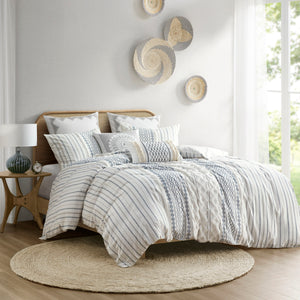 English Elm King/Cal Imani Cotton Chenille Duvet Cover Set - Geometric Tufted Print, OEKO-TEX, Button Closure B03596510