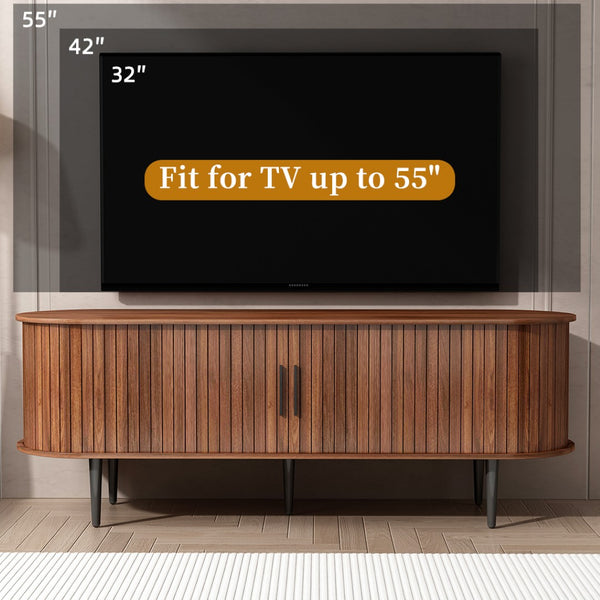 English Elm Tv Stand, 55" Walnut Mid-Century Modern Console With Storage, Sliding Door & Stylish Design For Home W2641P329198-GIGA