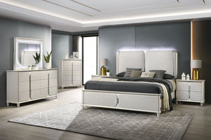 English Elm Laveda Queen Upholstered Bed Boucle Fabric Led Frame Padded Headboard Modern B2756S00017