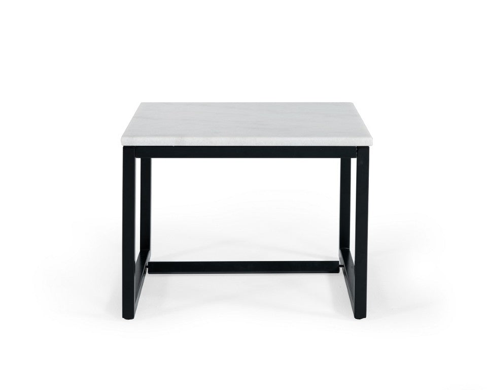 VIG Furniture Baca White Marble-Look End Table With Matte Black Metal Base, Compact Sturdy Accent Table 15" VGGMM-ET-1580-WHT-ET
