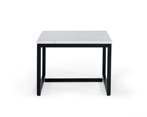 VIG Furniture Baca White Marble-Look End Table With Matte Black Metal Base, Compact Sturdy Accent Table 15" VGGMM-ET-1580-WHT-ET