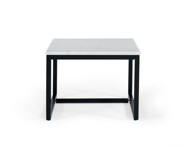VIG Furniture Baca White Marble-Look End Table With Matte Black Metal Base, Compact Sturdy Accent Table 15" VGGMM-ET-1580-WHT-ET