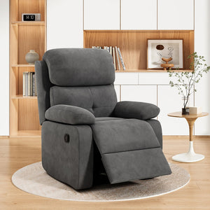 English Elm Small Recliner Chair with Padded Cushioning and Acacia Wood Frame, Easy Assembly, 330lb Capacity Grey T3623P408686