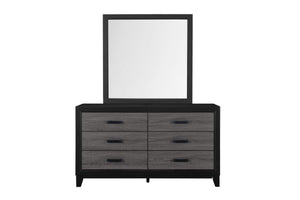 English Elm SOLUTO Five-Drawer Chest in Two-Tone Grey and Black Finish — Urban Farmhouse Solid Wood Design Black+ Gray 61.02 L x 19.69 W x 33.07 H B201P226199