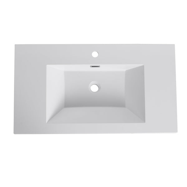 English Elm 36" Gloss White Resin Sink – Durable Modern 39.4x22.8x8.7 Vanity Top, Scratch-Resistant Elegant Basin W999P194853