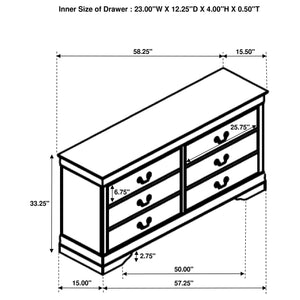 English Elm Frances Six Drawer Dresser Warm Wood Grain Finish with Nickel Bail Handles for Bedroom White B062P447791