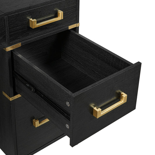English Elm 70" Executive Writing Desk with Gold Metal Trim Seven Drawers and Built-in Power Outlets N751S376579B