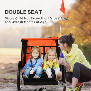 English Elm Aosom Two Seat Kids Bike Trailer Steel Frame with Safety Harness and Mesh Windows W2225P229089