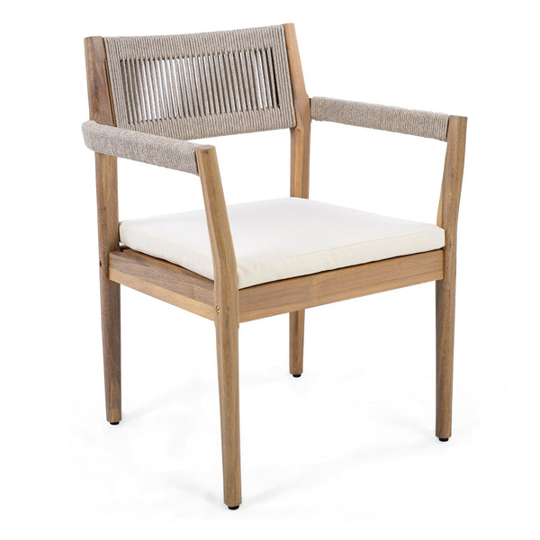 English Elm Christopher Knight Home® - Braided Acacia Wood Outdoor Dining Chairs Set Of 6 – Stylish Teak Finish, Cream Cushions & Comfort! N770P286668C006